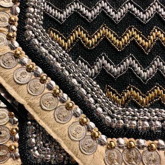 Bohemian Envelope Wristlets Banjara Clutch Beige And White Color With tassels - Picture 3 of 12